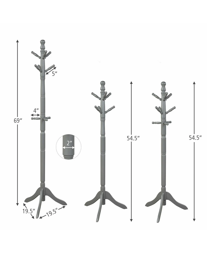 Gouun Entryway Height Adjustable Coat Stand with 9 Hooks