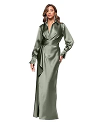 Xscape Womens Satin Shirtdress Gown