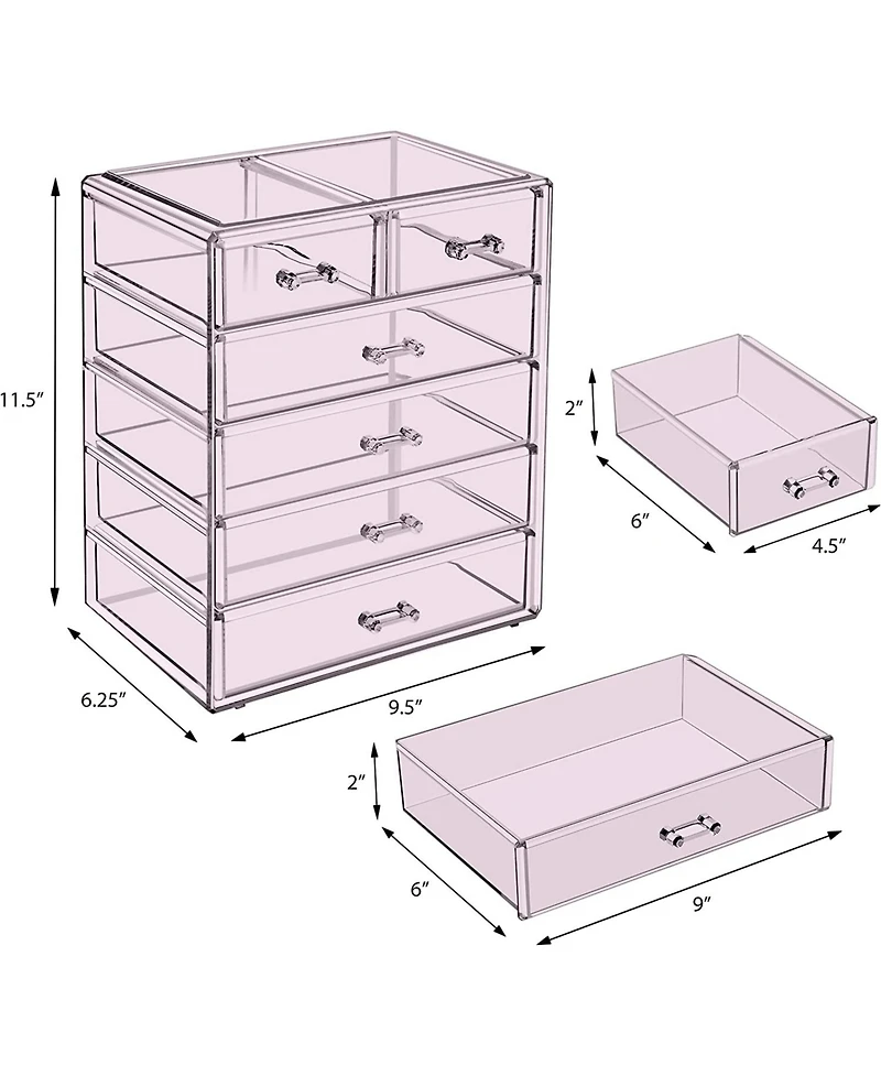 Sorbus 6 Drawer Acrylic Makeup Organizer Case for Cosmetics, Makeup and jewelry - Drawers with Diamond Detail