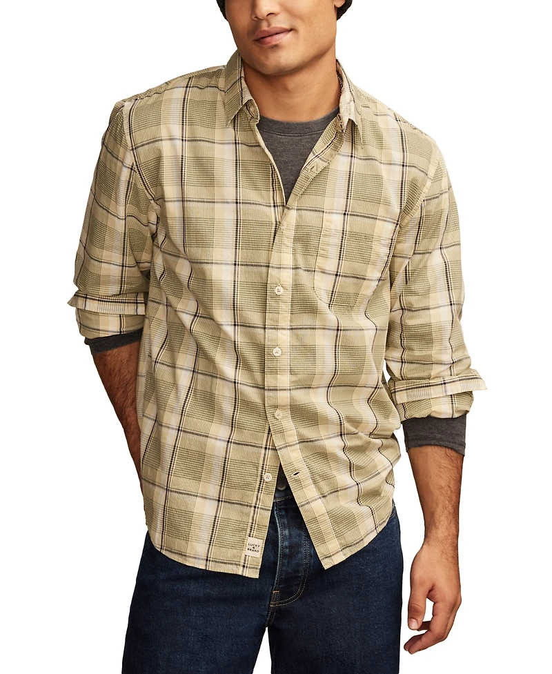Lucky Brand Men's Plaid One Pocket Poplin Long Sleeve Shirt