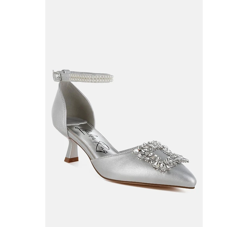 Onkana Diamante Brooch Kitten Heel Sandals