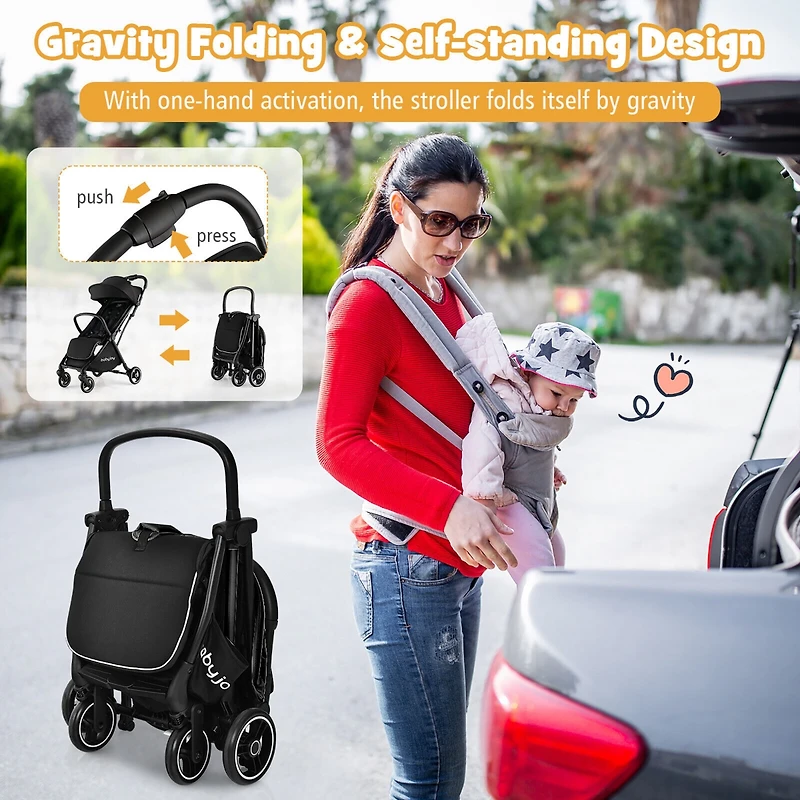 Gymax Portable Baby Stroller One-Hand Fold Pushchair W/ Aluminum Frame
