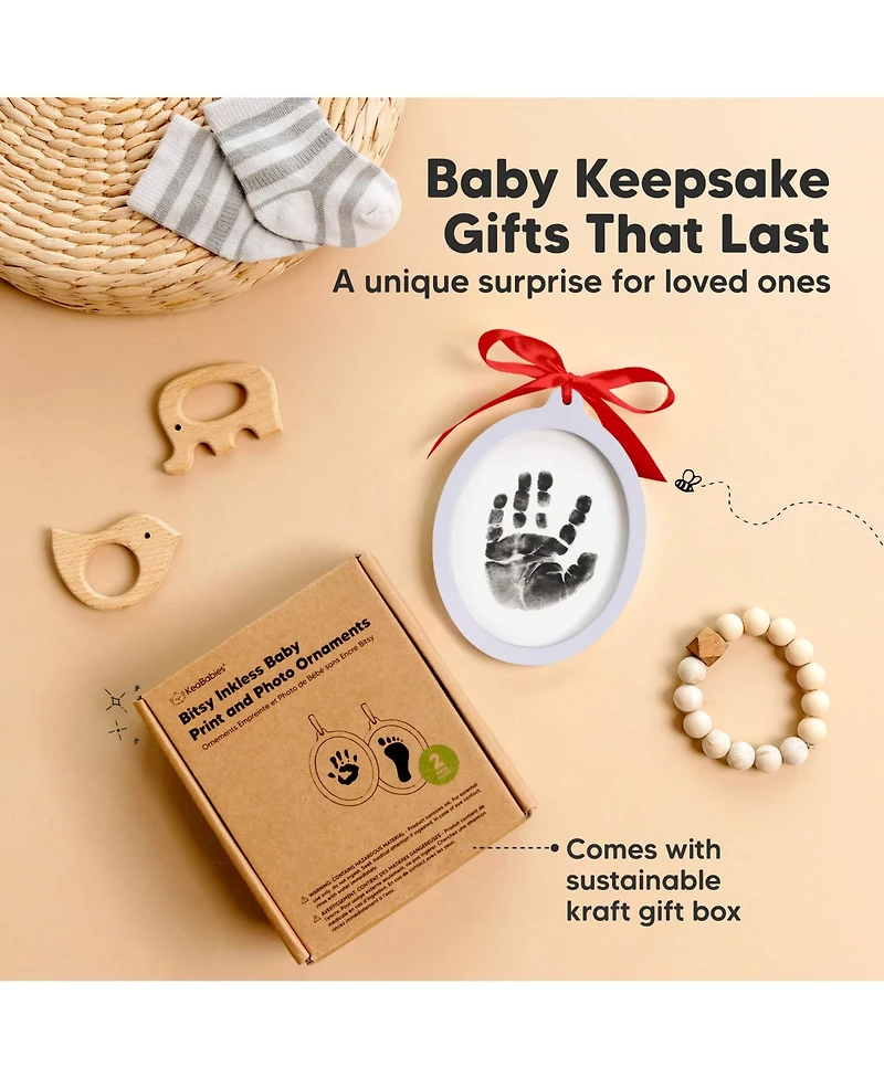 KeaBabies Bitsy Inkless Baby Hand and Footprint Kit, Two-sides Baby Christmas Photo Ornaments, Personalized Baby Keepsake Gifts