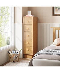 Tribesigns 5-Drawer Narrow Dresser Set of 2, Skinny Dresser Chest of Drawers, Slim Storage Drawers Organizer for Small Spaces, Bathroom, Closet, Oak