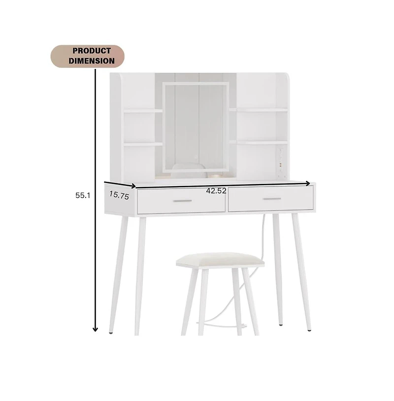 gaomon Makeup Vanity Desk, Vanity Mirror with Lights Desk and Chair