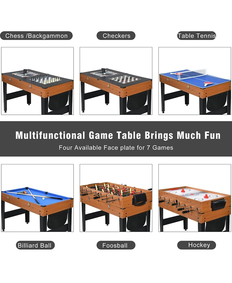 Sugift 4ft 7-in-1 Multi Game Table Set, Combo Game Table w/Hockey, Pool, Foosball & More for Family & Friends