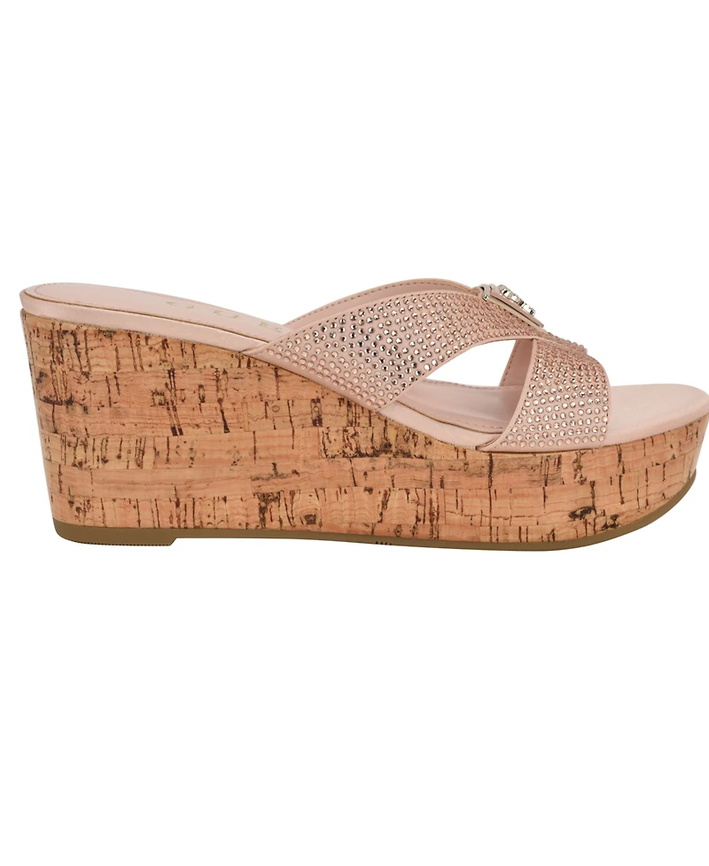 Guess Women's Lonaa Rhinestone Cork Platform Wedge Sandals