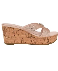 Guess Women's Lonaa Rhinestone Cork Platform Wedge Sandals