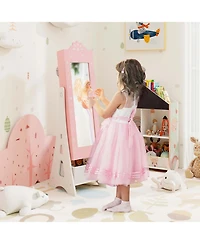 Costway Kids Vanity Set Princess Makeup Dressing Table & Chair with Jewelry Armoire