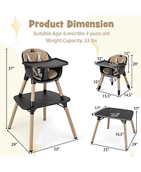 Costway Toddler 4 1 High Chair Convertible Table Set with Pu Cushion