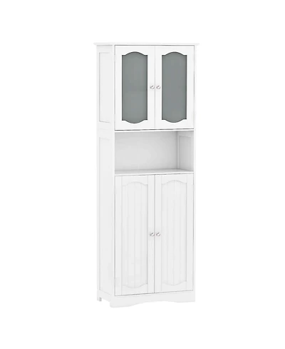 64.5" Tall Bathroom Cabinet with Tempered Glass Doors Adjustable Shelves