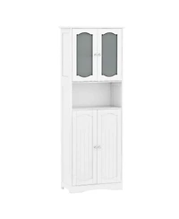 64.5" Tall Bathroom Cabinet with Tempered Glass Doors Adjustable Shelves