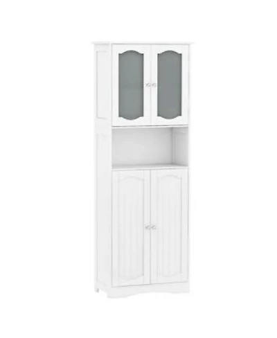 64.5 Tall Bathroom Cabinet With Tempered Glass Doors Adjustable Shelves