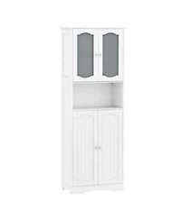 64.5 Tall Bathroom Cabinet With Tempered Glass Doors Adjustable Shelves