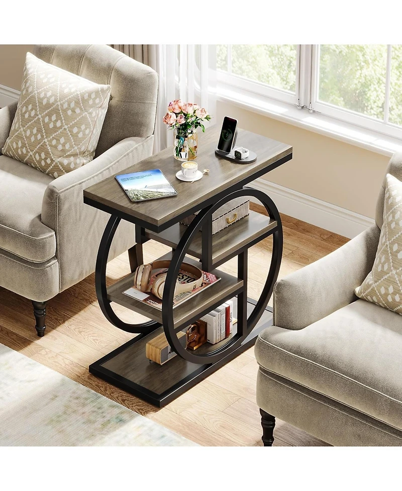 Tribesigns End Table Set of 2, 4-Tier Narrow Side Table, Wood Small Sofa Side Table, Industrial Bedside Table for Bedroom, Living Room
