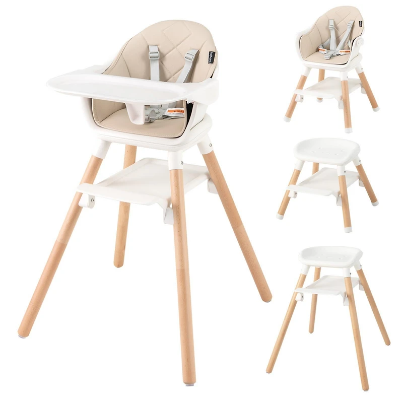 Gouun 6 in 1 Convertible Highchair with Safety Harness and Removable Tray