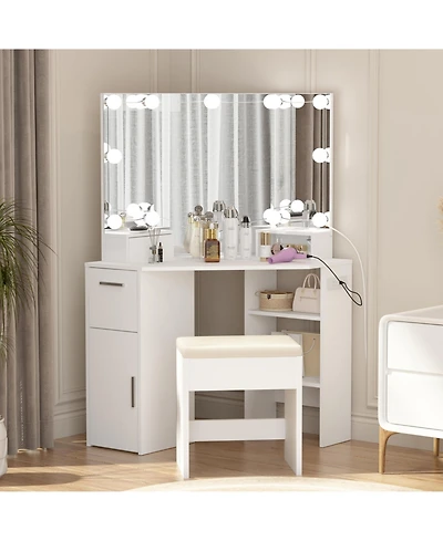 gaomon Vanity Mirror with Lights and Table Set & Power Outlet