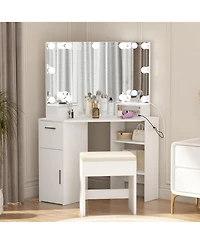 gaomon Vanity Mirror with Lights and Table Set & Power Outlet