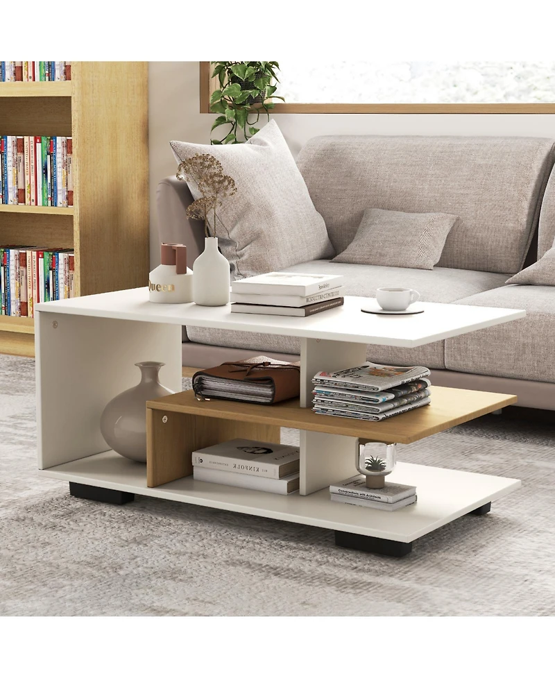 Gouun Rectangular Table with L-shaped Middle Shelf