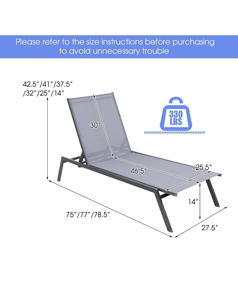 Gouun Outdoor Adjustable Chaise Lounge Chair with Lay Flat Position and Quick-Drying Fabric