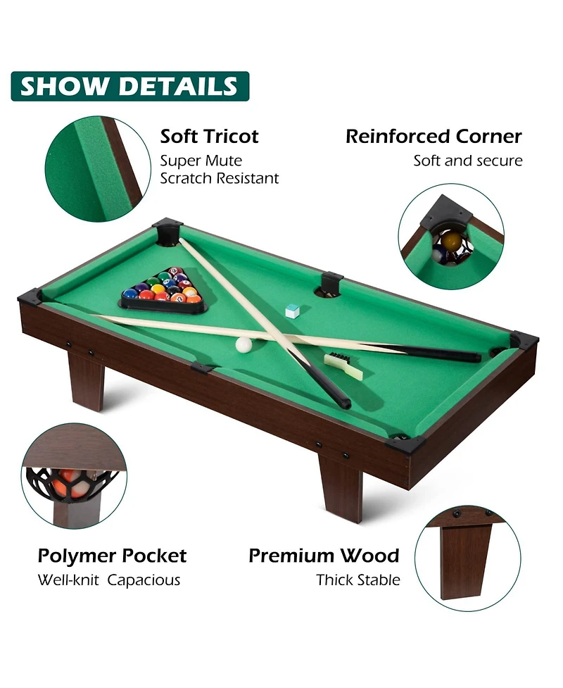 Sugift 36" Mini Tabletop Pool Table, Compact Billiards Game Set w/Accessories for Family Parties & Game Rooms