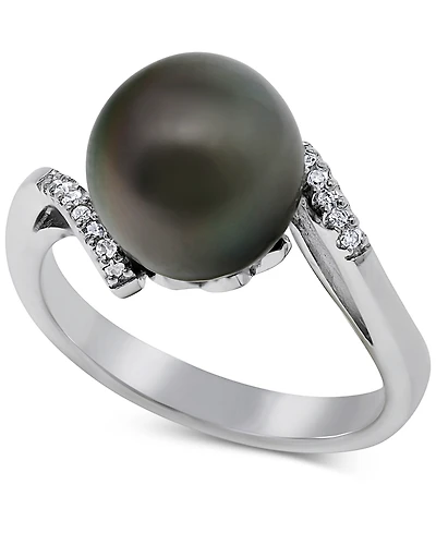 Cultured Tahitian Pearl (9-1/2mm) & Diamond Accent Ring in Sterling Silver