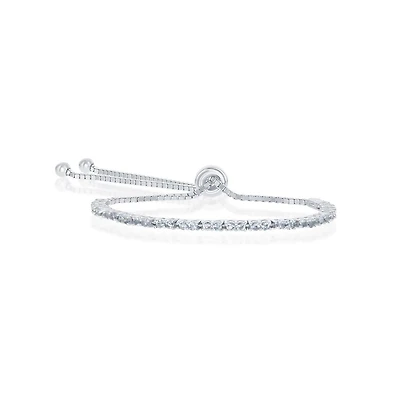 Simona Sterling Silver 2mm Birthstone Cz Tennis Adjustable Bolo Bracelet