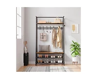 gaomon Coat Rack Shoe Bench, 4-in-1 Hall Trees Entryway Bench with Coat Rack and Shoe Rack
