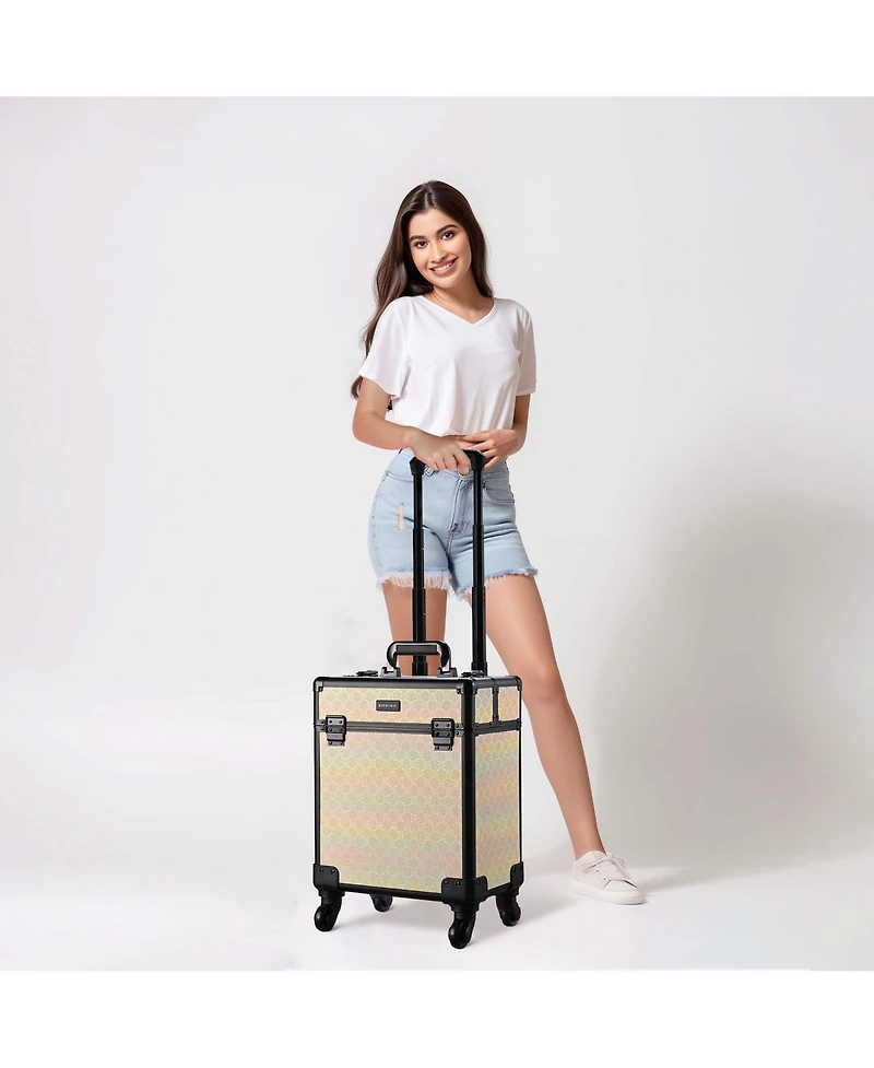Byootique Rolling Makeup Train Case Cosmetic Trolley Organizer Blush ForgetMeNot