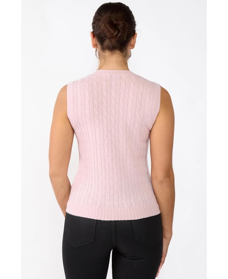 Jennie Liu Women's 100% Cashmere V Neck Cable-knit Sweater Vest