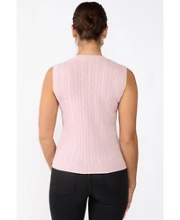 Jennie Liu Women's 100% Cashmere V Neck Cable-knit Sweater Vest