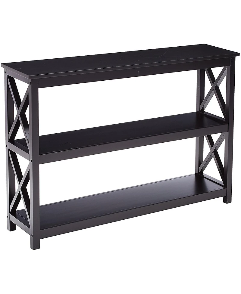 Kings Brand Furniture 3-Tier X-Design Console Entryway Sofa Table With Shelves, Black