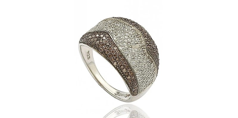 Suzy Levian Sterling Silver Brown and White Cubic Zirconia Ring