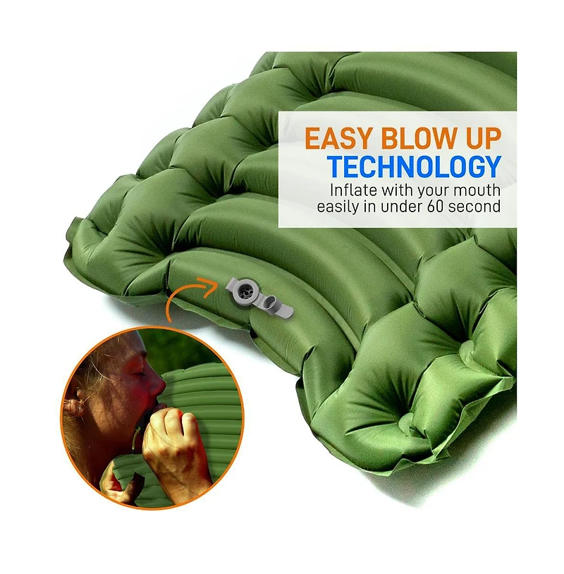 SereneLife Ultralight Sleeping Pad with Carrying Bag, Compact & Self-Inflating, Green