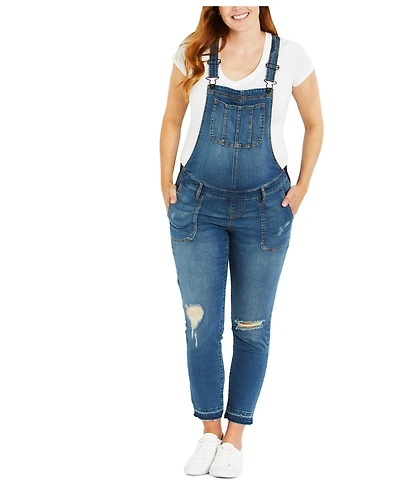 Motherhood Maternity Indigo Blue Side-Panel Letdown Skinny Ankle Denim Overalls 
