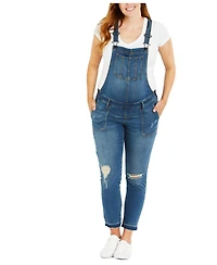Motherhood Maternity Indigo Blue Side-Panel Letdown Skinny Ankle Denim Overalls 