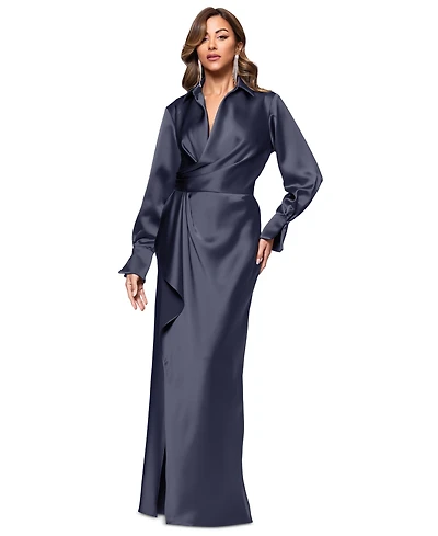 Xscape Women's Satin Shirtdress Gown