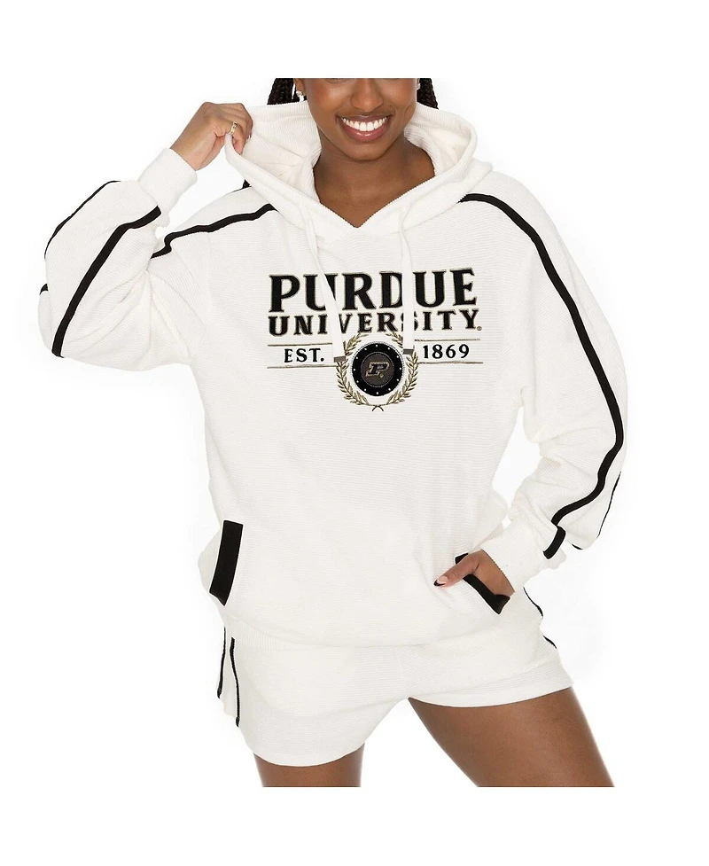 Gameday Couture Women's Cream Purdue Boilermakers Down, Set, Go Pullover Hoodie and Shorts Set