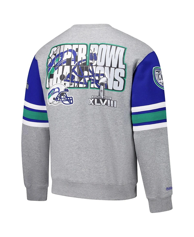 Mitchell & Ness Men's Heather Gray Seattle Seahawks All Over 4.0 Vintage Logo Pullover Sweatshirt