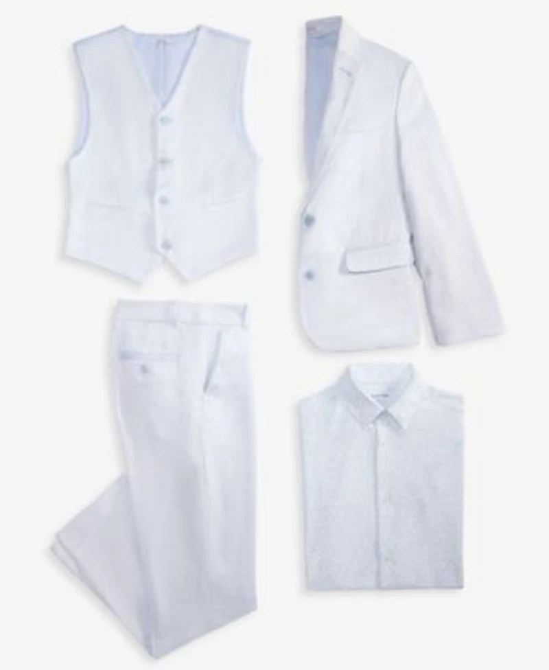 Calvin Klein Big Boys Slim Fit Stretch Ocean Sharkskin Jacket Vest Pants Stretch Floral Print Shirt