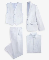Calvin Klein Big Boys Slim Fit Stretch Ocean Sharkskin Jacket Vest Pants Stretch Floral Print Shirt