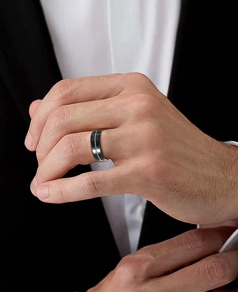 Men's Black Ceramic & Sterling Silver Twist Rope Band