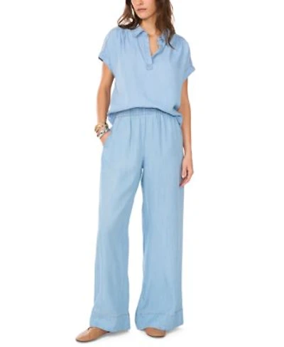 1.State Womens Chambray Johnny Collar Top Chambray Wide Leg Pants