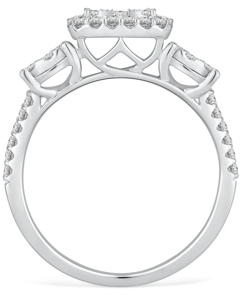 Diamond Cluster Three Stone Three Stone Ring (1 ct. t.w.) in 14k White Gold