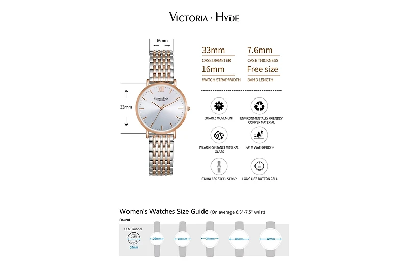 Women's Watch Round case 33mm Two-Tone Stainless Steel Bracelet Victoria Hyde