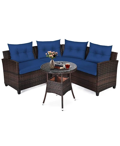 4 Pieces Outdoor Cushioned Rattan Furniture Set