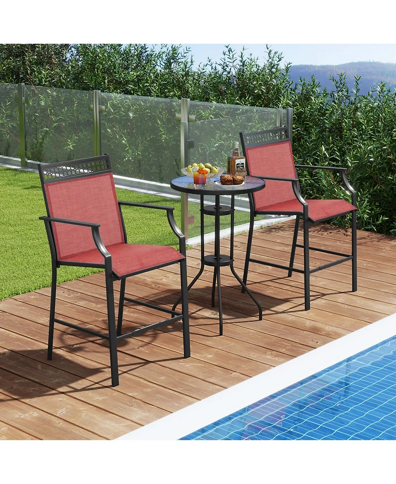 Gouun Outdoor Counter Stools Set of 2 Heavy-Duty Barstools with Footrest and Armrests