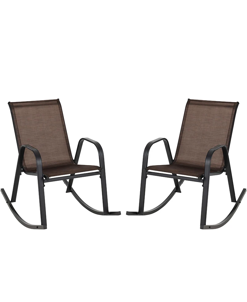 Gouun Set of 2 Heavy-Duty Metal Patio Rocking Chair with Breathable Seat Fabric