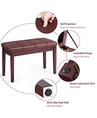 Gymax Pu Leather Piano Keyboard Bench Padded Cushion Double Seat Storage