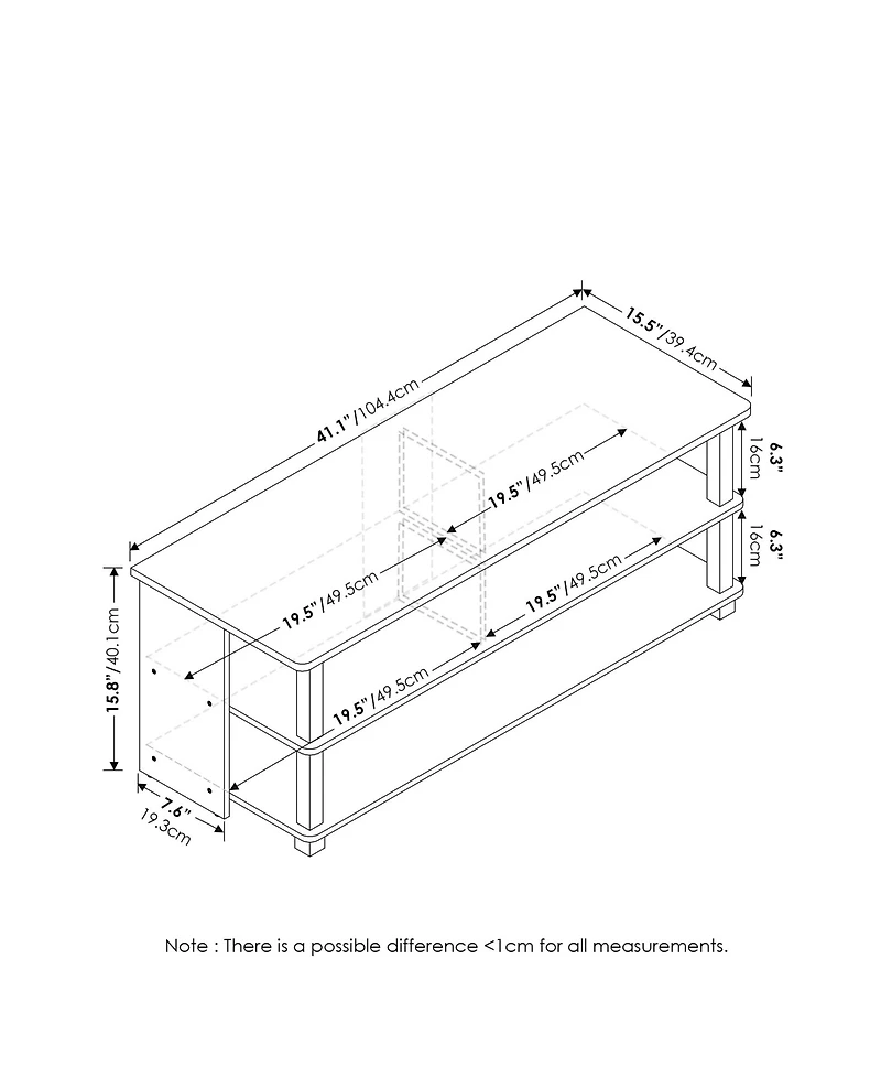 Furinno Sully 3-Tier Tv Stand for Tv up to 48 in., Americano & Stainless Steel Tubes